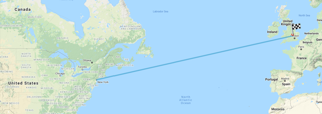 My Virtual Mission map illustrating the distance the team virtually travelled